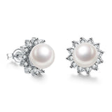 Platinum Plated Purple Fuchsia Earrings Stud Synthetic Pearl Push Back l165