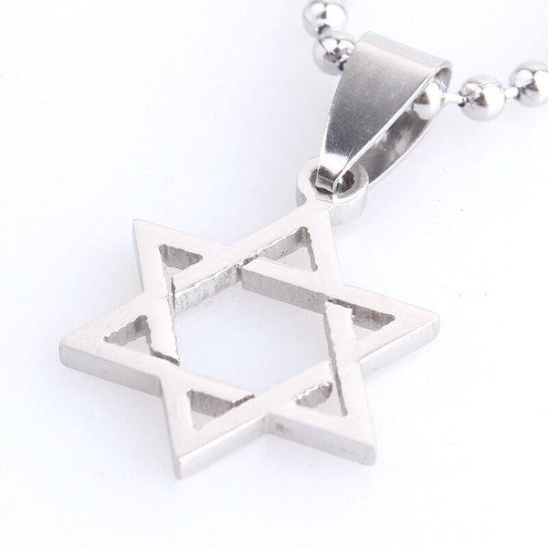 Stainless Steel Pendant  0.64X0.85 Inch Hexagram Circle David Necklace 22" B30