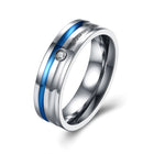 Stainless Steel Band Fashion Wedding Ring Blue AAA Zirconia Mens Unisex B467
