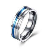 Stainless Steel Band Fashion Wedding Ring Blue AAA Zirconia Mens Unisex B467