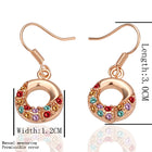 Rose Gold Plated Colors Earrings Drop Dangle AAA Zirconia Fish Hook.48" L244
