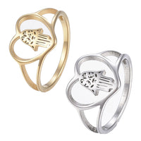 Stainless Steel Rings Wide Band Rings Hollow Heart Hamsa Fatima Gold Size 8 Z728