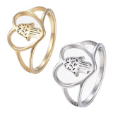 Stainless Steel Rings Wide Band Rings Hollow Heart Hamsa Fatima Gold Size 8 Z728