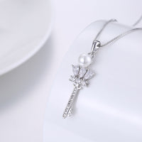 Platinum Plated Necklace Pendant Key Zirconia 23" 1MM Lobster Clasp B337