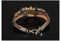 Genuine Leather Hemp Wood Bracelet Brown Yellow Luchy Charm Wood Alloy G369