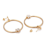 Stainless Steel Dangle Stud Earrings Clay Crystal Rhinestone Flower Gold Z341
