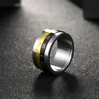 Stainless Steel Band Wedding Ring Black Yellow Men's Unisex Roman Numbers B424