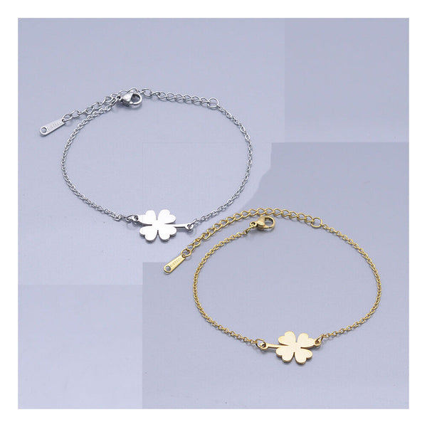 Stainless Steel Link Bracelet Lobster Clasp Clover Silver Gold Adjustable P266