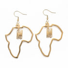 Stainless Steel Dangle Earrings Africa Map Adinkra Gye Nyame Gold 71mm Z343