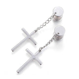 304 Stainless Steel Stud Earrings Cross Silver Color 40mm Pin: 1mm A180