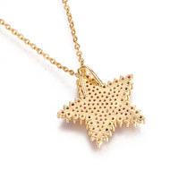 Stainless Steel Pendant Necklace Cubic Zirconia Pendants Star Gold 17" Z443