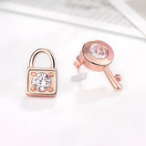 Rose Gold Plated  Earrings Stud AAA Zirconia Push Back .84" L171