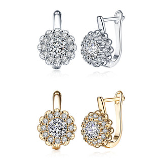 Platinum Plated Earrings  Hoop Huggies AAA Zirconia Latch Back Clasp L582