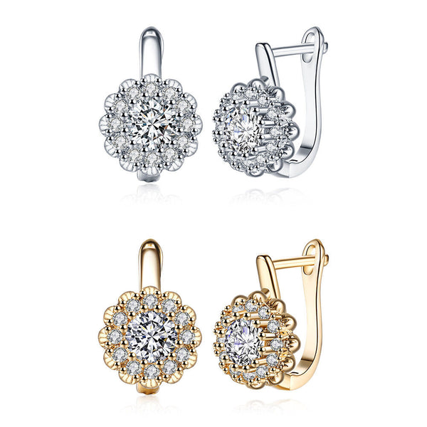 Platinum Plated Earrings  Hoop Huggies AAA Zirconia Latch Back Clasp L582
