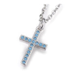 Stainless Steel Pendant Necklace  Cross Silver Sky Blue 17.6" 17x10x1mm Z567