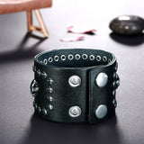 Leather Bracelet Handmade Black 8 Inches 48MM  Button Clasp L512