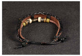 Genuine Leather Hemp Wood Bracelet Brown Luchy Charm Wood Alloy Beads G377