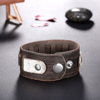 Leather Bracelet Handmade  Brown 9 inches 32MM Button Clasp L513