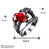 Stainless Steel Vintage Antique Ring Men Biker Ghotic Dragon Claw Red Black B529