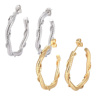 Stainless Steel Half Hoop Earrings Stud  Hypoallergenic Twisted Ring Gold Z275