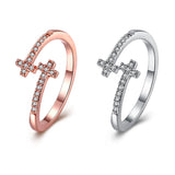 Rose Gold Platinum Plated Fashion Ring AAA Zirconia Cross Adjustable Size B307