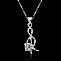 Sterling Silver Necklace Pendant Drop AAA Zirconia 18" 1MM Lobster Clasp B403