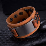 Leather Bracelet Black Brown 9 Inches 41MM Push button L452