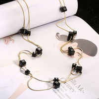 Yellow Gold Black Beads Soral Chain Double Necklace L67