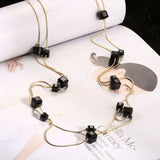 Yellow Gold Black Beads Soral Chain Double Necklace L67