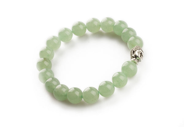 Green Gemstone Stretch Bracelets, Buddhist Bracelets, with Tibetan Buddha Head