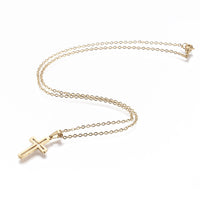 Stainless Steel Set Earring Pendant Necklace Cross Gold 18" P834