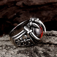 Stainless Steel Antique Gothic Biker Tribal Ring Black Red  Men's Unisex B208