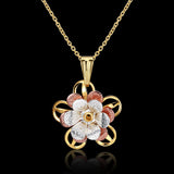 Yellow Rose Gold Plated Necklace Pendant Flower Drop 19 Inches 1MM Lobster B283