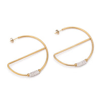 Stainless Steel Hoop Earrings Stud Clay Crystal Rhinestone Semi Circle Gold Z332