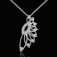 Sterling Silver Plated  Necklace Pendant Zirconia 18 Inches 1MM Lobster B46