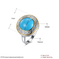 Platinum Plated Halo Statement Fashion Ring Womens Kallaite Stone Blue B498