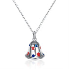 Brass Enamel Pendant Necklace Christmas Bell Silver 17.7" P23