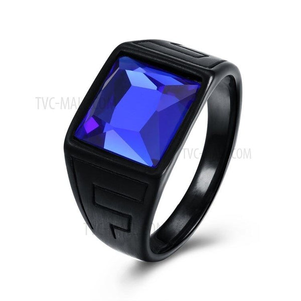 Stainless Steel Black Gunmetal Ring Mens Blue Black Stone B568