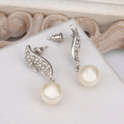 White Gold Pearl Zirconia Drop Stud Earrings L80