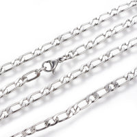 304 Stainless Steel Figaro Chain Necklace Lobster Silver Color 24" 4mm  A207