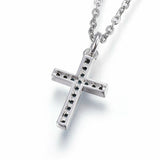 Stainless Steel Pendant Necklace  Cross DeepSky Blue Silver 17.7" Z549