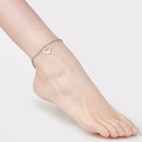 Stainless Steel Anklet Bracelet Heart Charm Rolo Silver 9" 23.2cm 2mm Z225