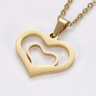 Stainless Steel Set Earring Pendant Necklace Heart Gold 18" P798