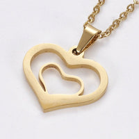 Stainless Steel Set Earring Pendant Necklace Heart Gold 18" P798