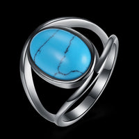 Platinum Black Gunmetal Plated Ring Womens Kallaite Stone Blue B496-2