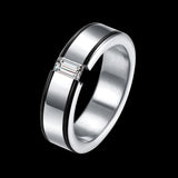 Stainless Steel Band Fashion Wedding Ring Black AAA Zirconia Men's Unisex B468