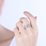 Platinum Plated Ring Womens Halo AAA Zirconia Opal Stone Blue B515