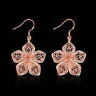 Rose Gold Plated Earrings Drop Dangle Fish Hook Antiallergic Flower.84" L249