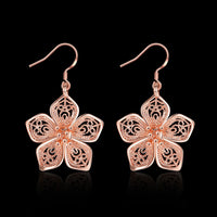 Rose Gold Plated Earrings Drop Dangle Fish Hook Antiallergic Flower.84" L249