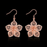 Rose Gold Plated Earrings Drop Dangle Fish Hook Antiallergic Flower.84" L249